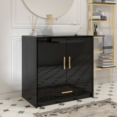 Famapy Freestanding Vanity Cabinet for Bathroom, High-Gloss Design, Storage