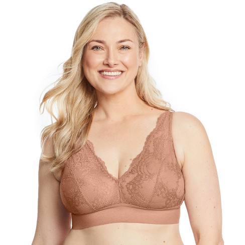 Glamorise Womens Bramour Lexington Lace Plunge Bralette Wirefree Bra 7013  Cappuccino 34dd : Target