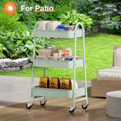 Skran 3 Tier Small Rolling Cart, Metal Utility Storage Organizer Kitchen Trolley Bathroom Laundry Room Bar Office Shelves