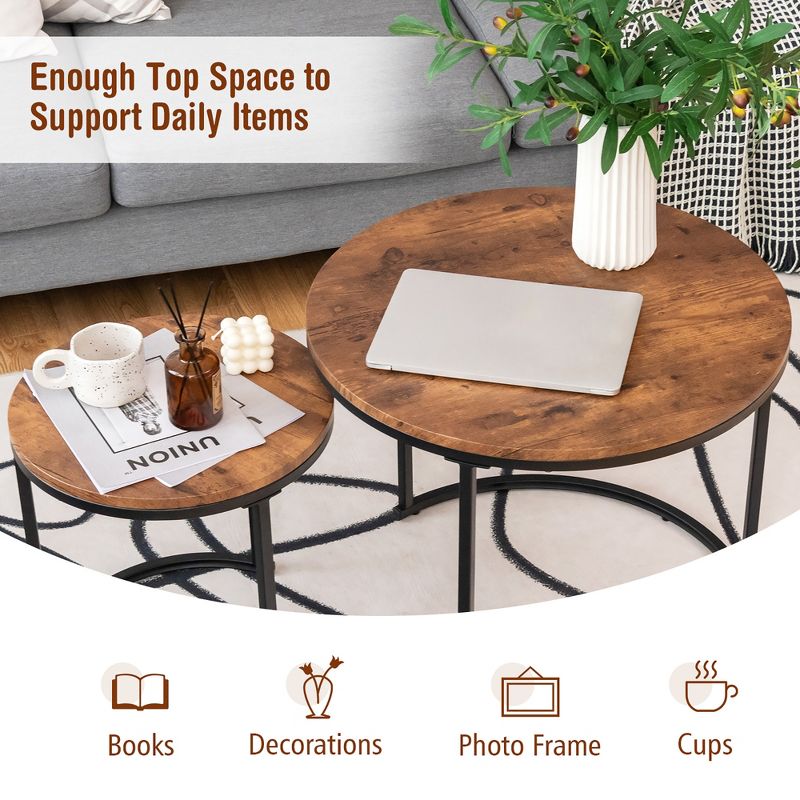 Costway Nesting Coffee Table Set of 2 for Balcony Living Room Modern Round Side Tables, 5 of 13