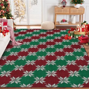Coolmee Christmas Living Room Area Rug Machine Washable Rugs Carpet Indoor Door Mat Non-Slip Snowflake Rug for Bedroom Kitchen Green - 1 of 4
