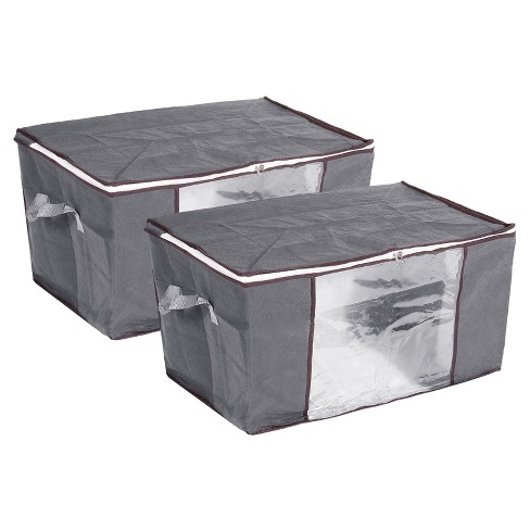 Unique Bargains Foldable Clothes Storage Bins Closet Organizers with  Reinforced Handles Blankets Bedding Grey