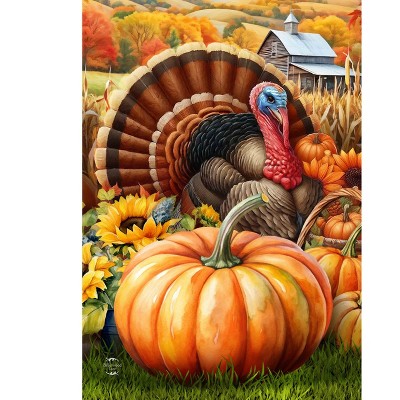 Briarwood Lane Fall Thanksgiving House Flag 40x28 For Outdoor Wild Turkey and Pumpkins For Thanksgiving House Flag