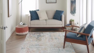 Ivory Abstract Hand-Knotted Soft Synthetic Area Rug 6'6" x 9'6"