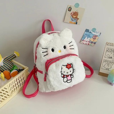 Paaaawaters Cute Small Plush Backpack Shape for Girls White with Pink Accents