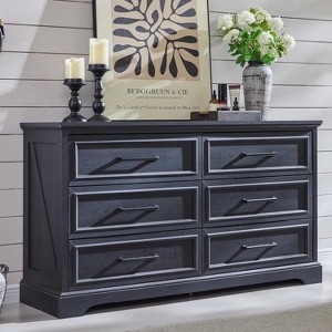 6 Drawer Dresser for Bedroom, Farmhouse TV Stand with 6 Drawers, 52″ W Rustic Dresser Wood Chest of Drawers for Bedroom - 1 of 4