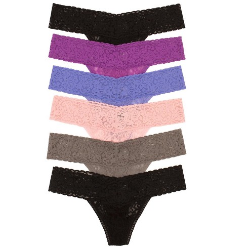 Felina Women's Stretchy Lace Low Rise Thong - Seamless Panties (6-pack)  (midnight Berry, M/l) : Target