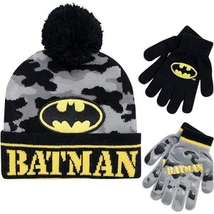 DC Comics Boys Batman Winter Hat 2 Pair Gloves or Mittens Set (Toddler/Little Boys) - 1 of 4