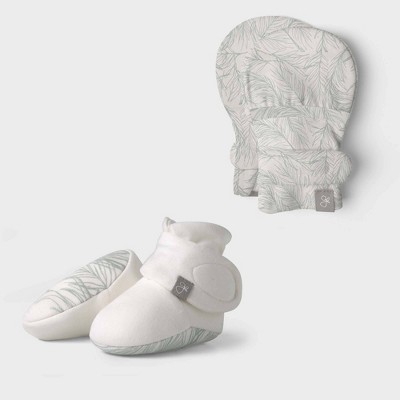 Image of Goumikids Baby Organic Cotton Bamboo Coastal Mittens & Boots - White 0-3M