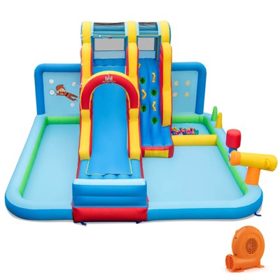 Safstar Inflatable Water Slide w/ Long Slide Climbing Wall Splash Pools with 950W Blower