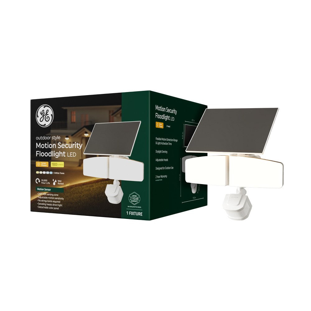 GE Outdoor 5CCT Security 2 Head Solar Motion Sensing Light Fixture