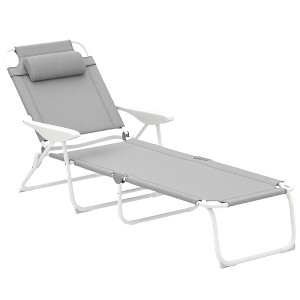 Outsunny Folding Chaise Lounge, Outdoor Sun Tanning Chair, Four-Position Reclining Back, Armrests, Mesh Fabric - 1 of 4