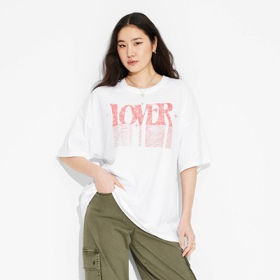 Women's Lover Oversized Short Sleeve Graphic T-Shirt - White M