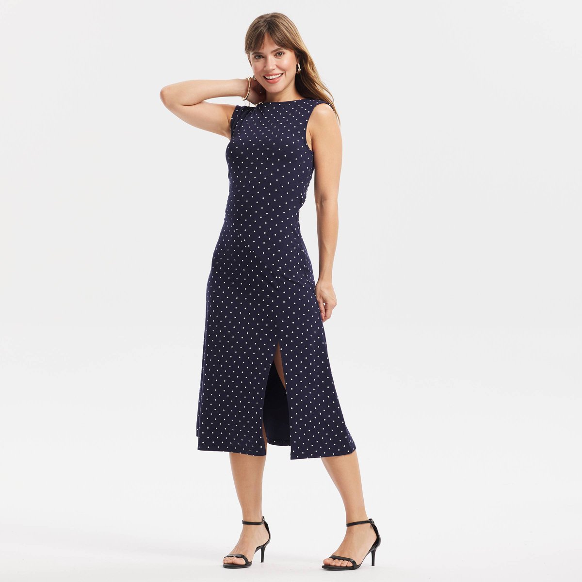 Женские платья A New Day Women's Cutout Back Midi Dress - A New Day™ Navy Blue Polka Dots M — фото 3