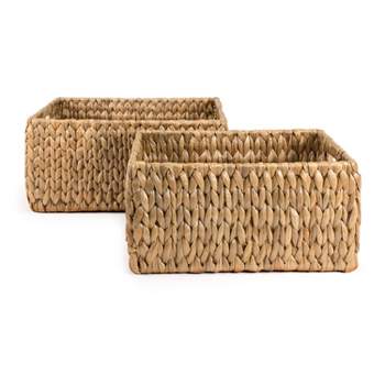 Small Wicker Baskets, Handwoven Baskets for Storage, Seagrass Rattan Baskets  with Wooden Handles, 2-Pack PUPMRW - The Home Depot