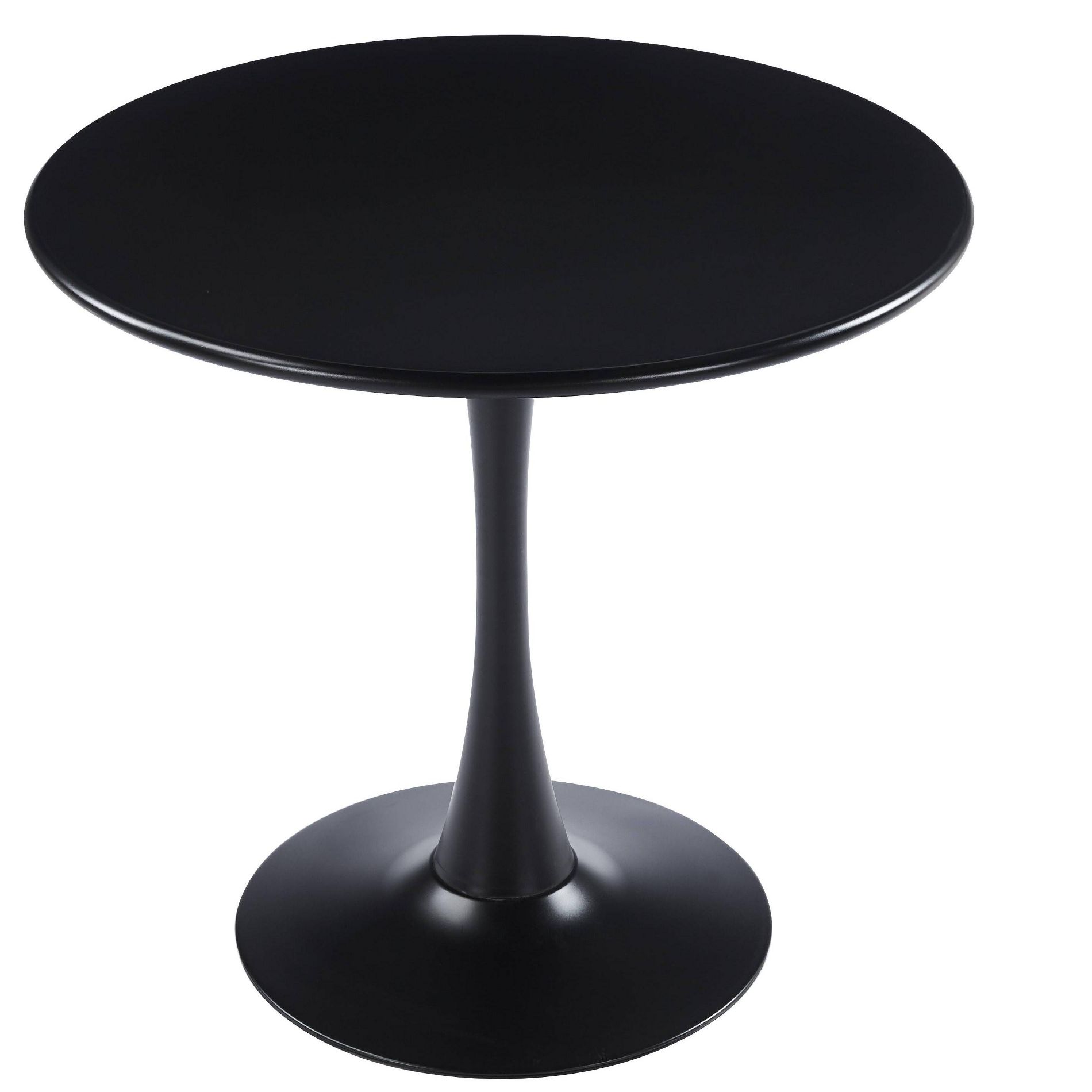 LeisureMod Bello Round Dining Table 35" Outdoor Metal Table with Black Top and Black Pedestal Base, Weather-Resistant Patio & Kitchen Table for 4