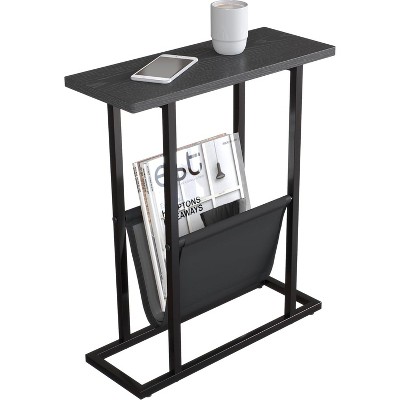 Narrow Side Table for Small Spaces, Small End Table with Magazine Holder, Skinny Slim