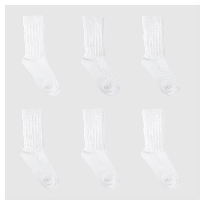 Girls' 6pk Cable Crew Socks - Cat & Jack™ White