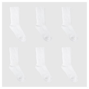 Girls' 6pk Cable Crew Socks - Cat & Jack™ White - 1 of 3