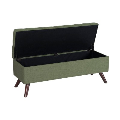 Olive Green Tufted Storage Bench with Wood Legs