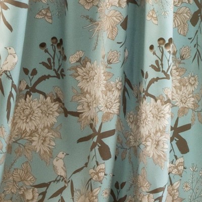 Extra Long Blue Polyester Blackout Floral Drape Panels, Set of 2