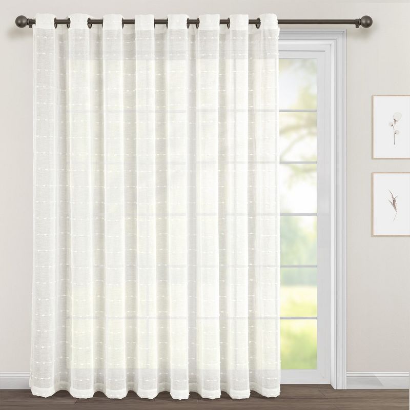 Home Boutique Farmhouse Textured Grommet Sheer Window Curtain - Single Panel - White - Extra Wide 115 in W x 84 in L, 1 of 2