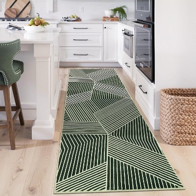 Large Dining Room Rug Striped Bedroom Carpet with Non-Slip Backing, Stain-Resistant Soft Low Pile Floor Rug, Foldable Geometric Indoor Mats