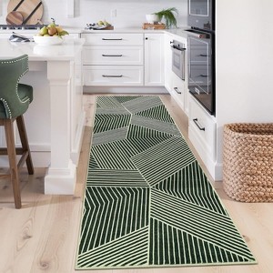 Large Dining Room Rug Striped Bedroom Carpet with Non-Slip Backing, Stain-Resistant Soft Low Pile Floor Rug, Foldable Geometric Indoor Mats - 1 of 4