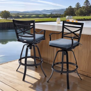 Crestlive Products Outdoor Swivel Bar Stools Set of 2 Patio Cast Aluminum Bar Stools with Sunbrella Cushion Bar Height Chairs - 1 of 4