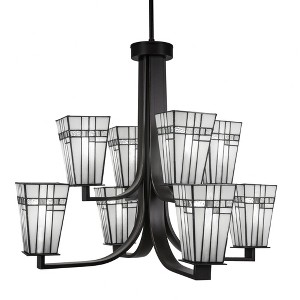 Toltec Lighting Apollo 8 - Light Chandelier in  Dark Granite with 5" Square New Deco Art Glass Shade - 1 of 1