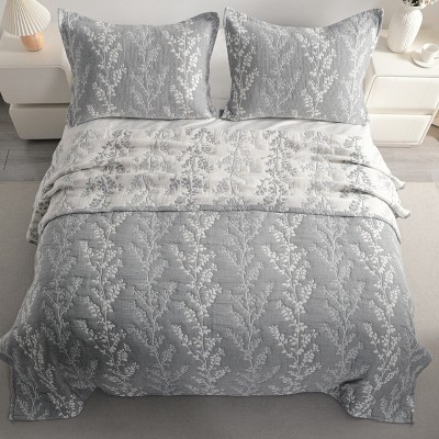 NTBAY 3 Pieces Cotton Muslin Bedding Set, Three-layer Bed Blanket and Pillow Shams, Soft Yarn Dyed Quilt Set — фото 7