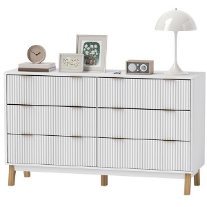 Aghana Digitals White 6-Drawer Fluted Chest with Gold Pulls, 5 Wood Legs - Spacious Storage Dresser - 1 of 4