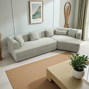 128" Round Fiber Boucle L-Shaped Modular Sectional Sofa, 3-Seater, 5 Pillows - 1 of 4
