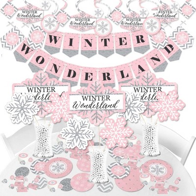 Big Dot of Happiness Pink Winter Wonderland - Holiday Snowflake Birthday Party and Baby Shower Supplies - Banner Decoration Kit - Fundle Bundle