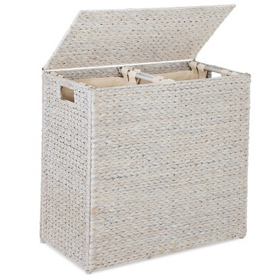 Best Choice Products Large Natural Water Hyacinth Double Laundry Hamper Basket w/ 2 Liner Bags, Handles