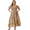Agnes Orinda Women's Plus Size Floral Short Sleeve Shirred Square Neck Maxi Empire Waist Dresses - 3 of 4