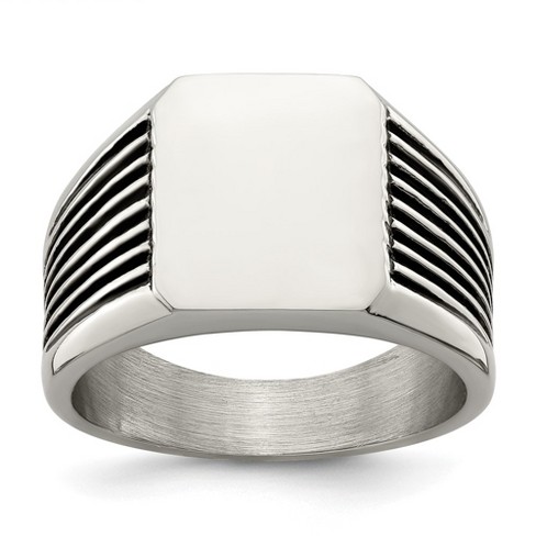 Black Bow Jewelry Men's 13mm Stainless Steel & Black Enamel Grooved Tapered Signet Ring - image 1 of 4