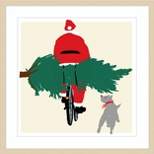 Amanti Art Spruced Up Santa on Bicycle by Jenny Frean Wood Framed Wall Art Print 25 in. x 25 in.