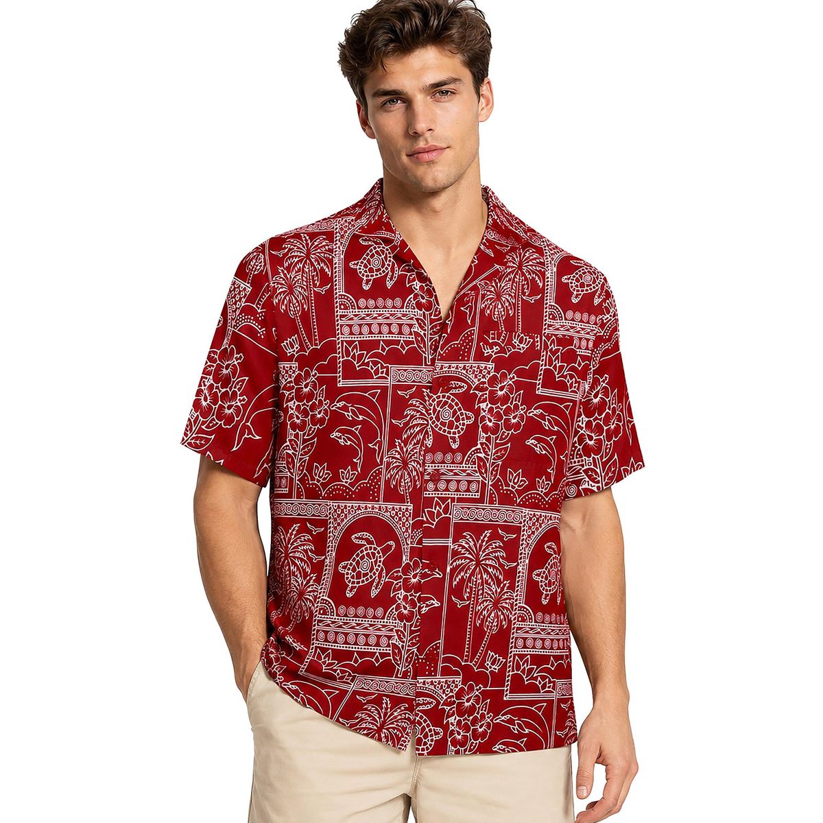 LA LEELA Mens Hawaiian Shirts Short Sleeve Button Down Shirt Mens Tropical Shirts Casual Vacation Summer Party Caribbean Shirts Funny 5XL Red,Floral