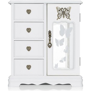 Solid Wooden Jewelry Box Organizer Women Ring Storage with 4-Drawers Built-in Necklace Carousel and Mirror - 1 of 4