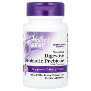 Doctor's Best Women's Digestive Probiotic Prebiotic With Cranberry, 4 Billion CFU, 30 Veggie Caps - 1 of 2
