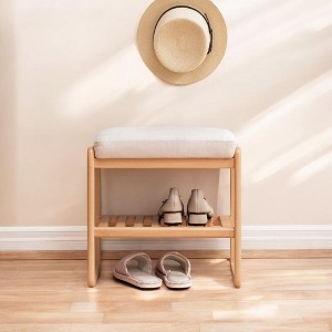 Alilang 23.62 inches Wooden Bench with Cushion and Bottom Storage Shelf-Natural - 1 of 4