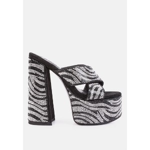 Sinful High Platform Patterned Diamante Slides - 1 of 4