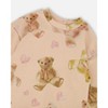 Deux par Deux Girl Glittering French Terry Dress Beige Teddy Bear Print - 4 of 4