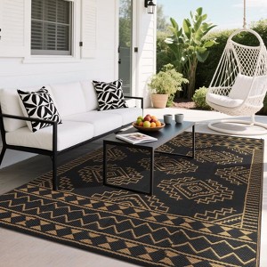 Large Outdoor Rug Waterproof Plastic Straw Rug, Foldable Lightweight RV Picnic Mat Reversible Geometric Outdoor Blanket for Deck Balcony Porch - 1 of 4