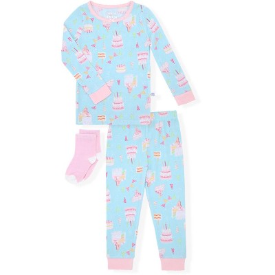 Sleep On It Infant & Toddler Girls 2-Piece Super Soft Jersey Snug-Fit Pajama Set with Matching Socks