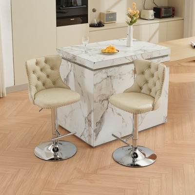 Swivel Velvet Barstools, Modern Upholstered Chrome base Bar Stools with Backs Comfortable Tufted for Home Pub and Kitchen Island-Set of 2