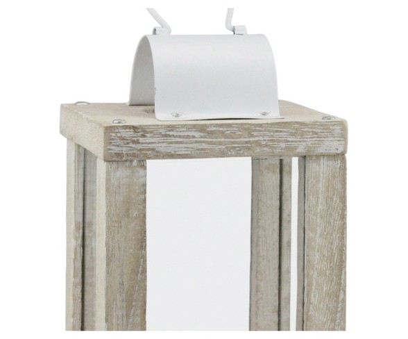 Stonebriar Coastal Worn White Wood and Metal Candle Lantern