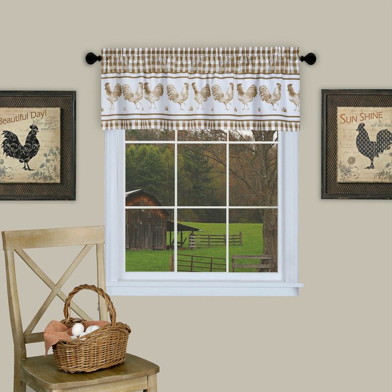 Kate Aurora Lightweight Plaid Country Farmhouse Rooster Window Rod Pocket Curtain Valance, 1 of 2