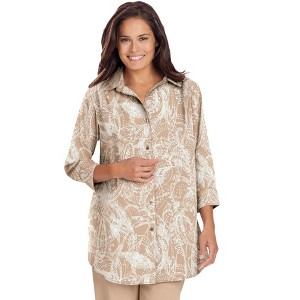 Woman Within Plus Size Three-Quarter Sleeve Peachskin Button Front Shirt - 1 of 4